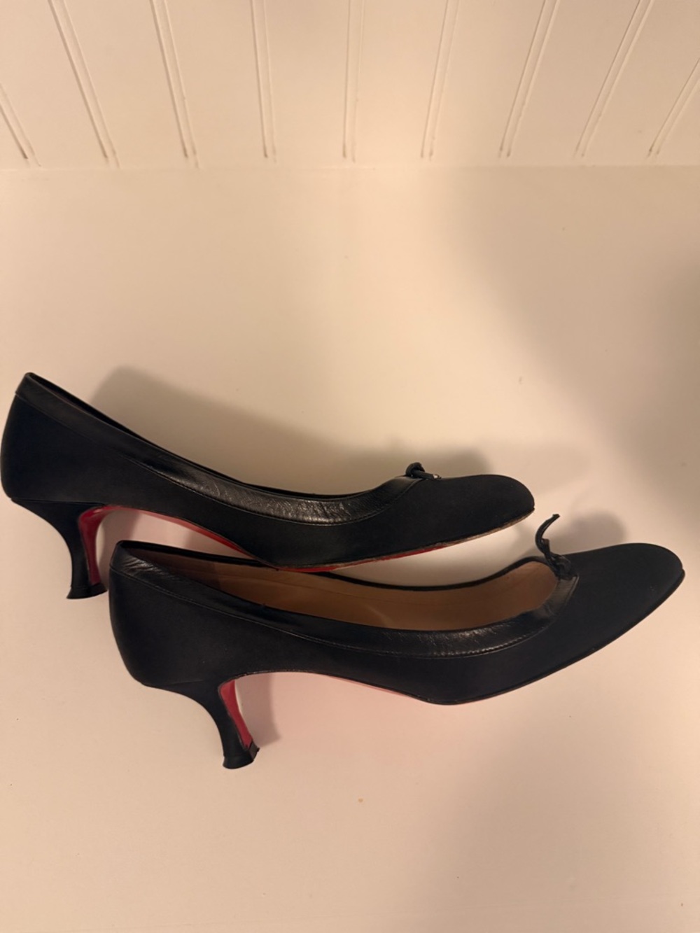 Christian Louboutin Black Kitten Heel Pumps with Red Sole